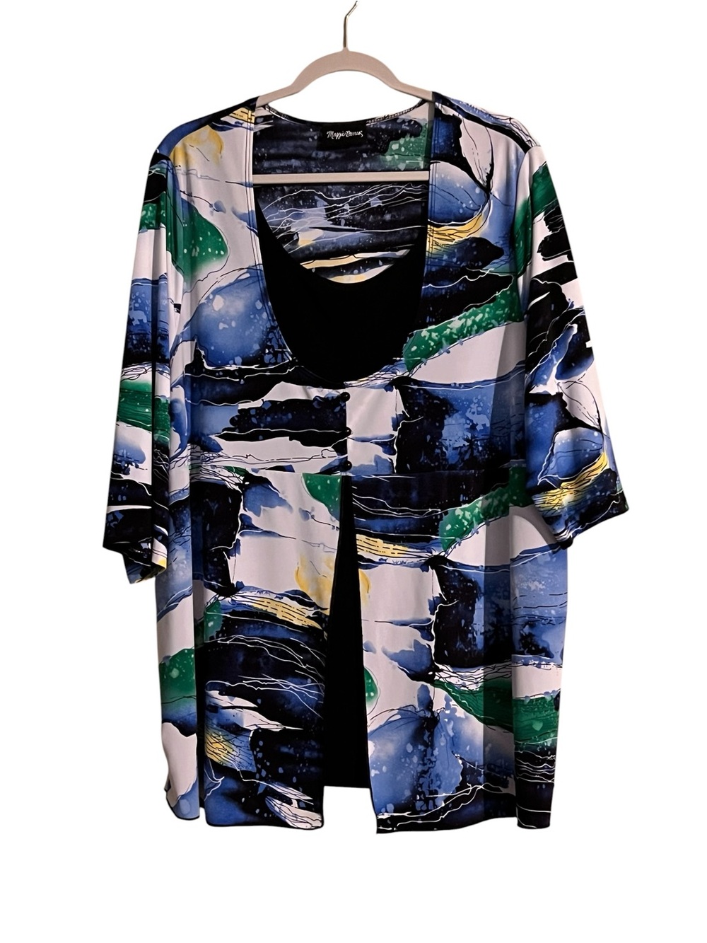 Maggie Barnes Womens 2X Plus Blouse  3/4 Sleeve Multicolor Geometric Scoop Neck